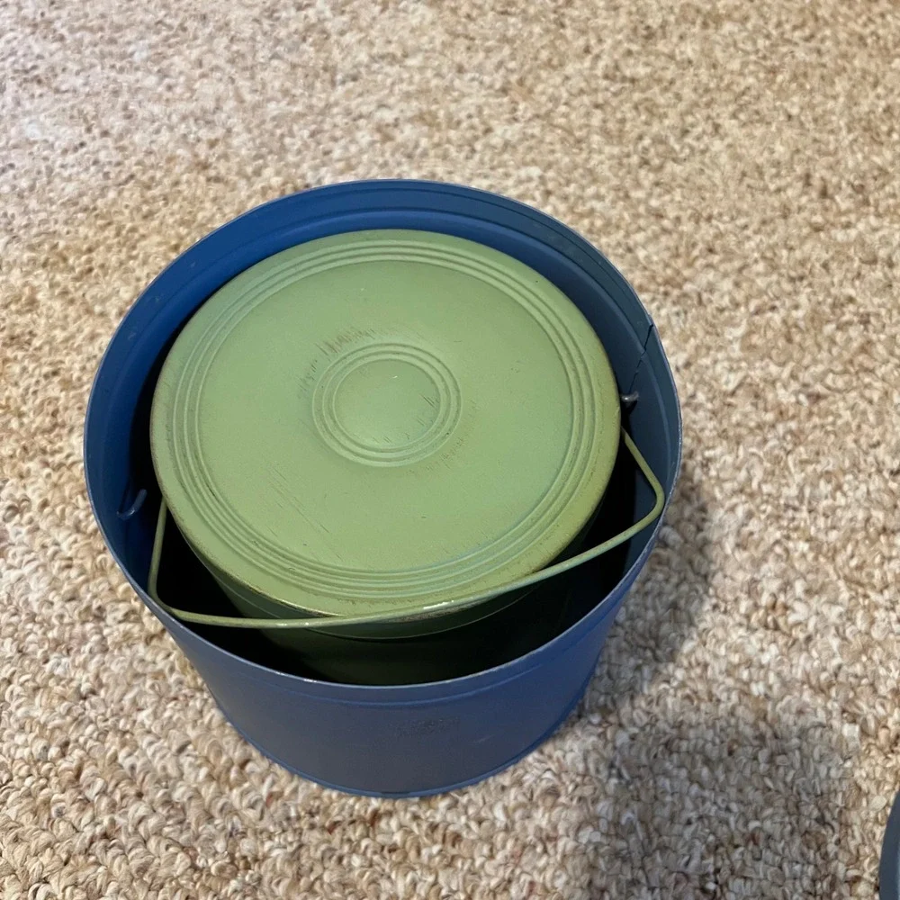 Vintage Style Metal Nesting Canisters Set of 2 Blue Green Farmhouse Tins Handles